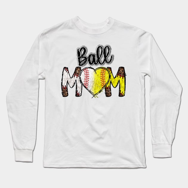 Ball Mom Heart Baseball Softball Mama Women Mothers Day 2023 Shirt Long Sleeve T-Shirt by WoowyStore